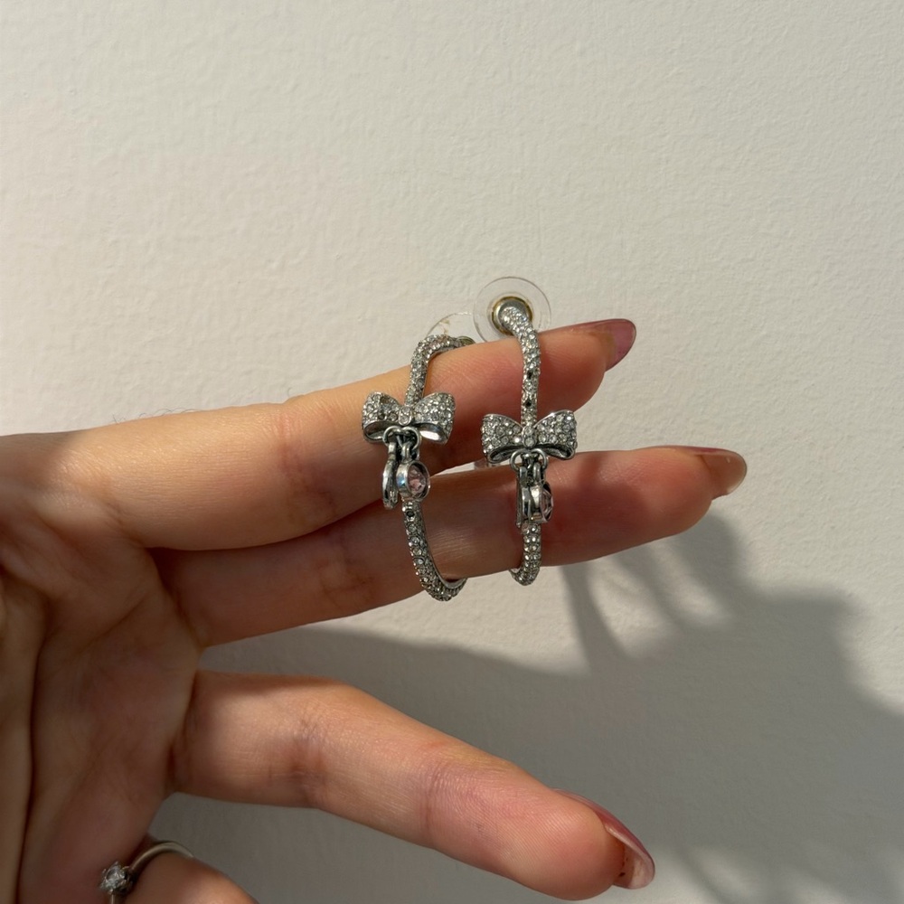 Authentic Rare Vintage Dior Sparkling Crystals Bow Hoop Earrings